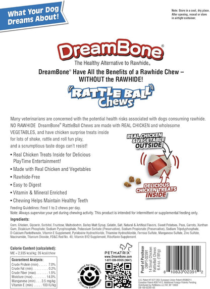 Rattleball Small Chews 14 Count, Rawhide-Free Chews for Dogs, with Real Chicken Treats Inside