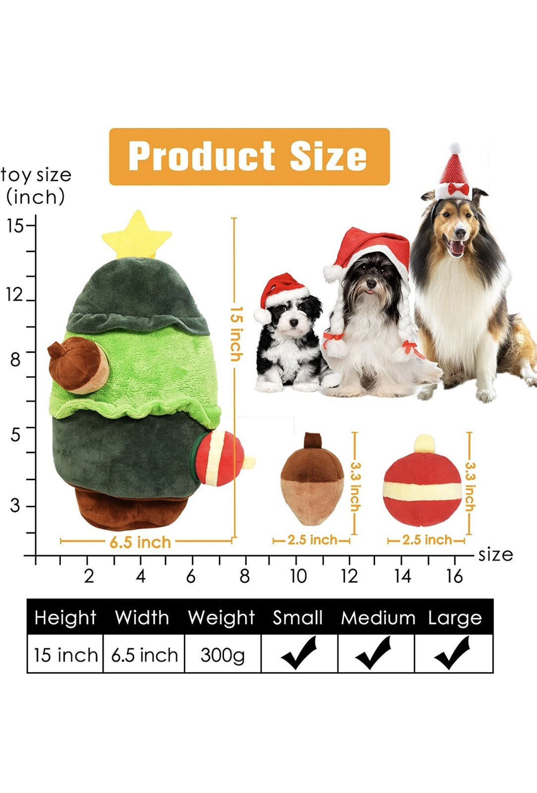 Dog Plush Interactive Hide and Seek Squeaky Dog Toys Stocking Christmas Trees Lg