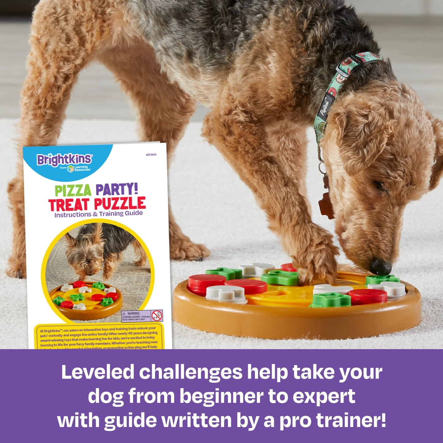 Brightkins Pizza Party! Dog Toy Treat Puzzle, Multi-Color Food Dispenser for Puppy Enrichment Training