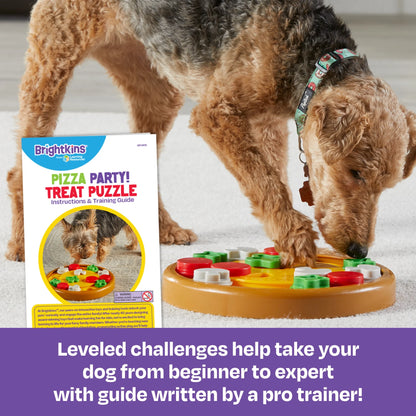Brightkins Pizza Party! Dog Toy Treat Puzzle, Multi-Color Food Dispenser for Puppy Enrichment Training