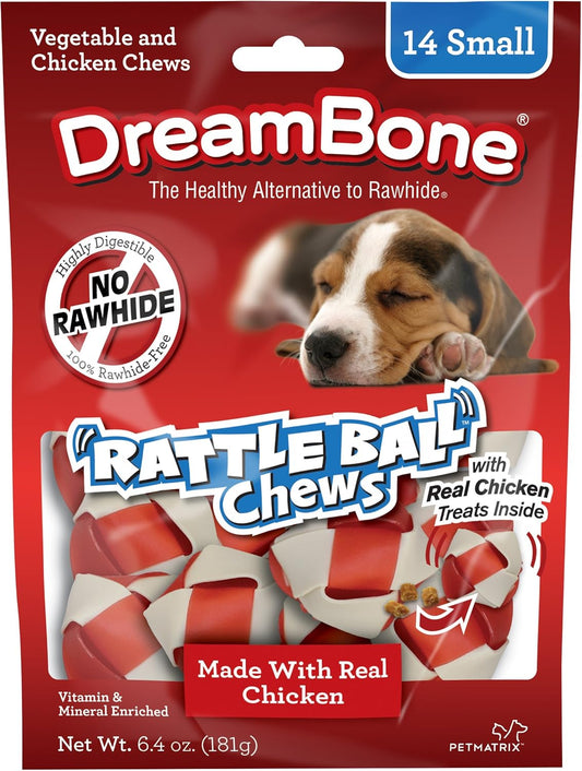 Rattleball Small Chews 14 Count, Rawhide-Free Chews for Dogs, with Real Chicken Treats Inside