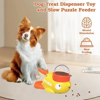 Pet Treat Dispenser-Interactive Dog Toys, anti Gulping Duck Slow Feeder,Cat Dog Treat Dispensing with Button,For Dogs Training