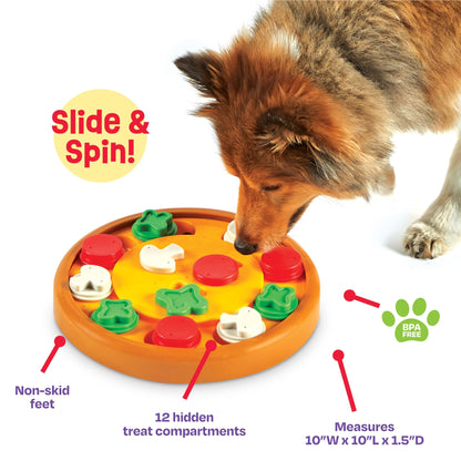 Brightkins Pizza Party! Dog Toy Treat Puzzle, Multi-Color Food Dispenser for Puppy Enrichment Training