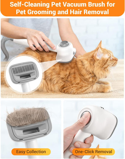 Professional Dog Vacuum Grooming Kit for Shedding: High-Performance Hair Clippers and Deshedding Tool with Strong Suction and Fur Brush Attachment for Cats and Dogs (Pale White)
