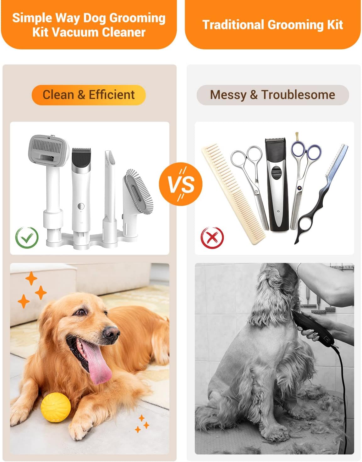 Professional Dog Vacuum Grooming Kit for Shedding: High-Performance Hair Clippers and Deshedding Tool with Strong Suction and Fur Brush Attachment for Cats and Dogs (Pale White)