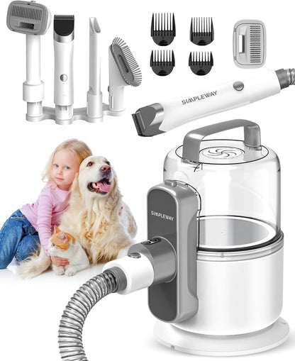 Professional Dog Vacuum Grooming Kit for Shedding: High-Performance Hair Clippers and Deshedding Tool with Strong Suction and Fur Brush Attachment for Cats and Dogs (Pale White)