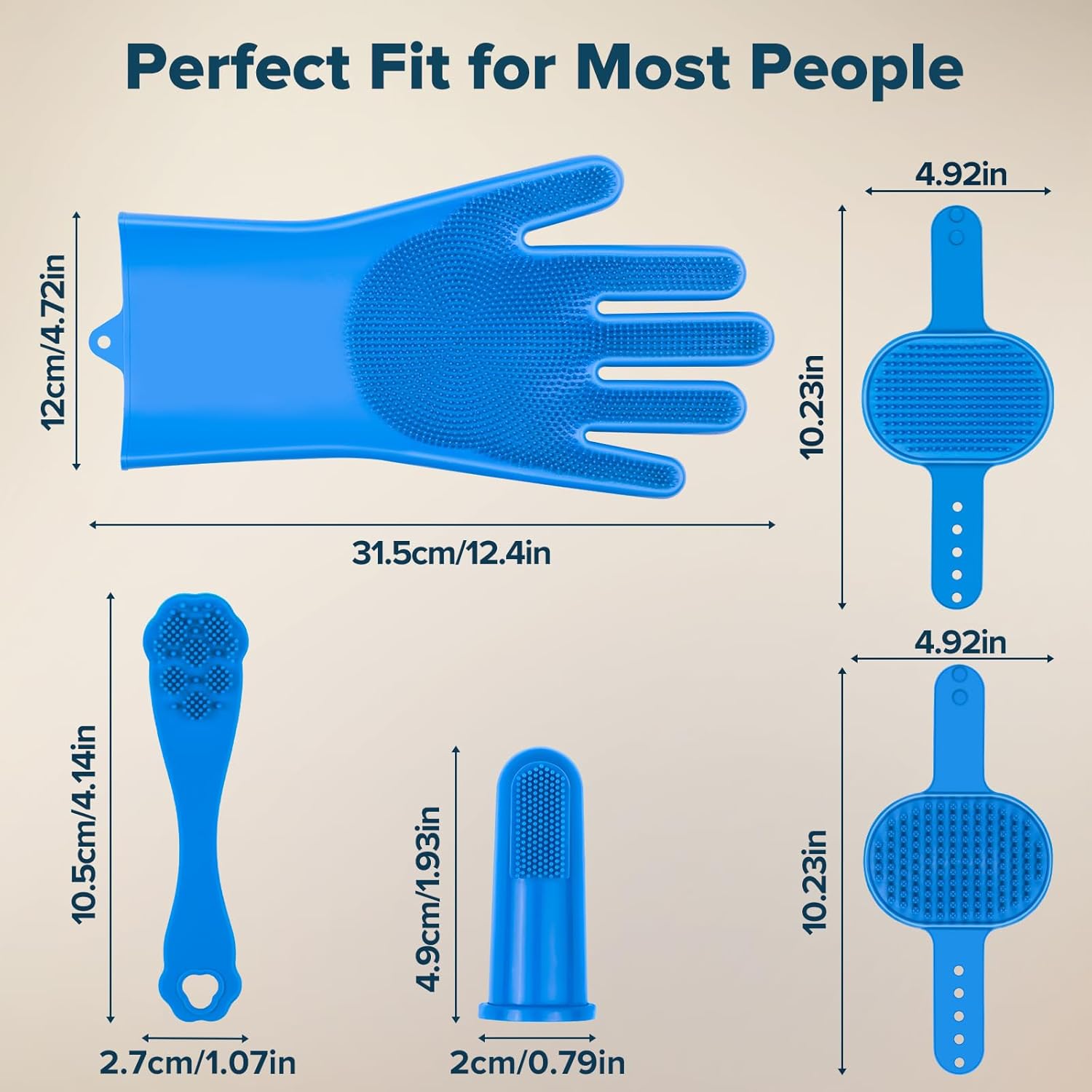 Professional 6-Piece Pet Grooming Kit for Dogs, Cats, and Horses | Includes Dog Washing Gloves, Bath Brush, Shampoo Brush, and Grooming Gloves in Navy Blue