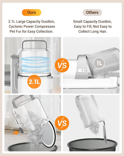 Professional Dog Vacuum Grooming Kit for Shedding: High-Performance Hair Clippers and Deshedding Tool with Strong Suction and Fur Brush Attachment for Cats and Dogs (Pale White)