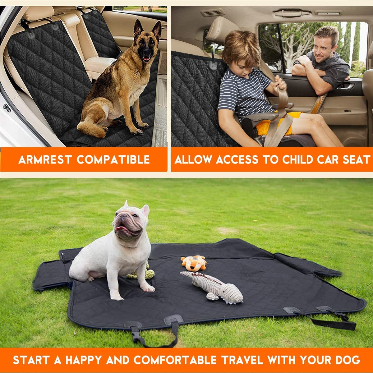Dog Car Seat Cover - Waterproof Back Seat Protector for Pets, Non-Slip Design, Fits Most Cars, Trucks, and SUVs - Black