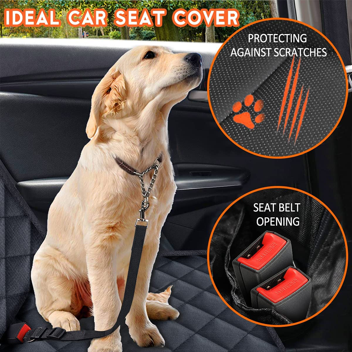 Dog Car Seat Cover - Waterproof Back Seat Protector for Pets, Non-Slip Design, Fits Most Cars, Trucks, and SUVs - Black