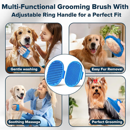 Professional 6-Piece Pet Grooming Kit for Dogs, Cats, and Horses | Includes Dog Washing Gloves, Bath Brush, Shampoo Brush, and Grooming Gloves in Navy Blue