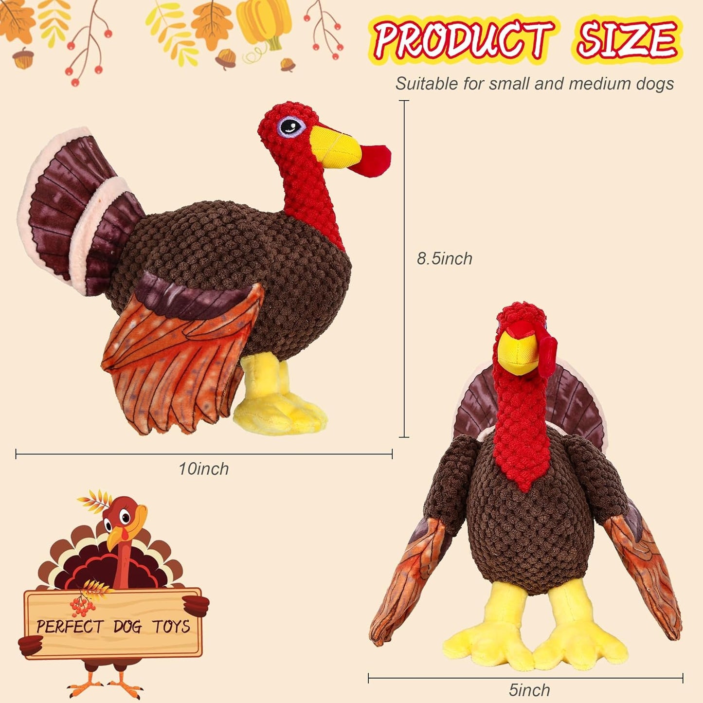 Thanksgiving Turkey Dog Toy for Medium and Small Breeds - Christmas Edition (Brown)