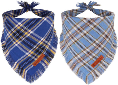 Stylish Orange Plaid Dog Bandana with Tassel Edges, Available in Multiple Sizes for Medium to Large Dogs, Perfect for Thanksgiving and Halloween