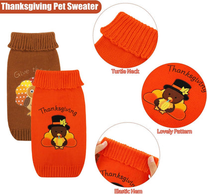 Set of 2 Thanksgiving Dog Sweaters - Warm Knitwear for Pets, Ideal for Holiday Celebrations, Available in Orange and Brown