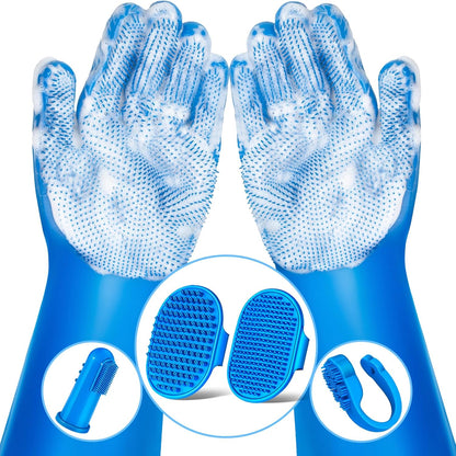 Professional 6-Piece Pet Grooming Kit for Dogs, Cats, and Horses | Includes Dog Washing Gloves, Bath Brush, Shampoo Brush, and Grooming Gloves in Navy Blue