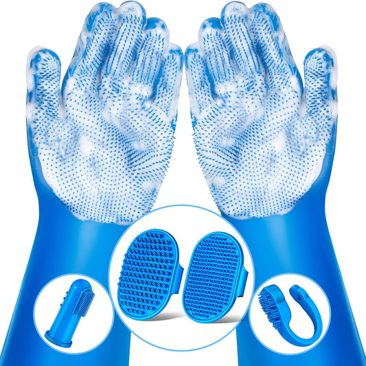 Professional 6-Piece Pet Grooming Kit for Dogs, Cats, and Horses | Includes Dog Washing Gloves, Bath Brush, Shampoo Brush, and Grooming Gloves in Navy Blue