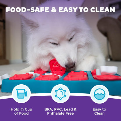 by Nina Ottosson Dog Brick Treat Puzzle Enrichment Toy, Level 2 Intermediate Game, Blue