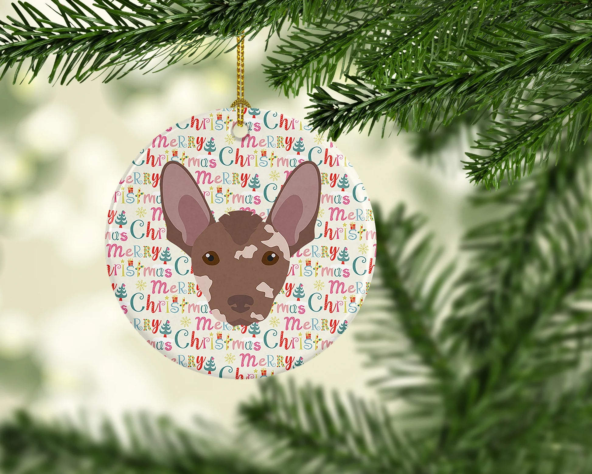 Mexican Hairless Dog Merry Christmas Ceramic Ornament