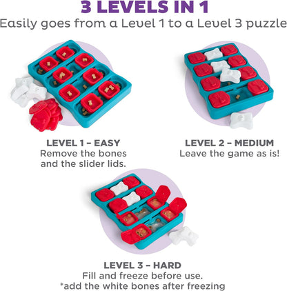 by Nina Ottosson Dog Brick Treat Puzzle Enrichment Toy, Level 2 Intermediate Game, Blue