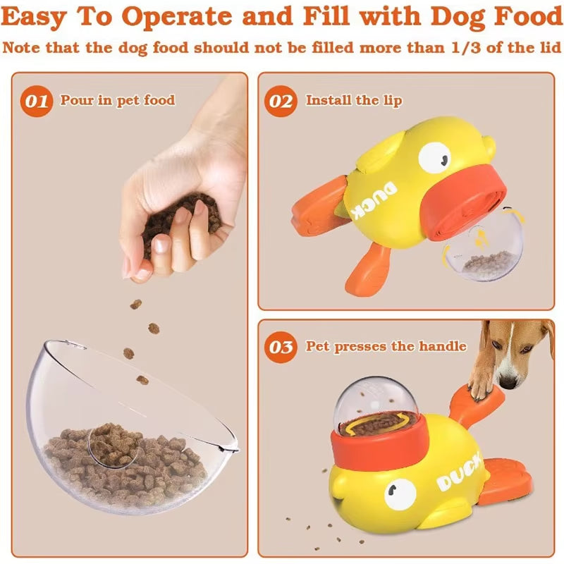 Pet Treat Dispenser-Interactive Dog Toys, anti Gulping Duck Slow Feeder,Cat Dog Treat Dispensing with Button,For Dogs Training