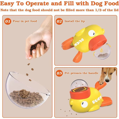 Pet Treat Dispenser-Interactive Dog Toys, anti Gulping Duck Slow Feeder,Cat Dog Treat Dispensing with Button,For Dogs Training