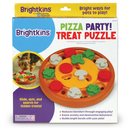Brightkins Pizza Party! Dog Toy Treat Puzzle, Multi-Color Food Dispenser for Puppy Enrichment Training
