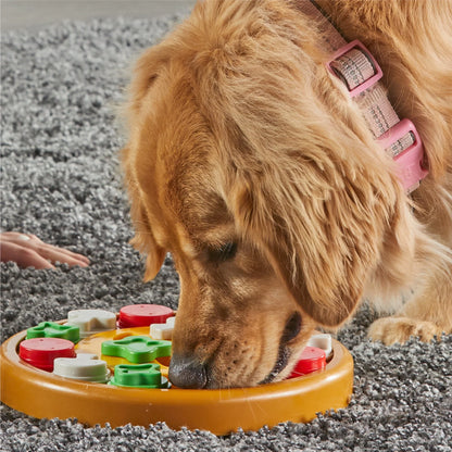 Brightkins Pizza Party! Dog Toy Treat Puzzle, Multi-Color Food Dispenser for Puppy Enrichment Training