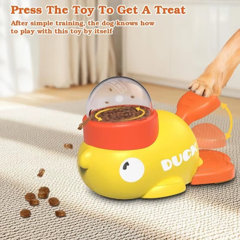Pet Treat Dispenser-Interactive Dog Toys, anti Gulping Duck Slow Feeder,Cat Dog Treat Dispensing with Button,For Dogs Training